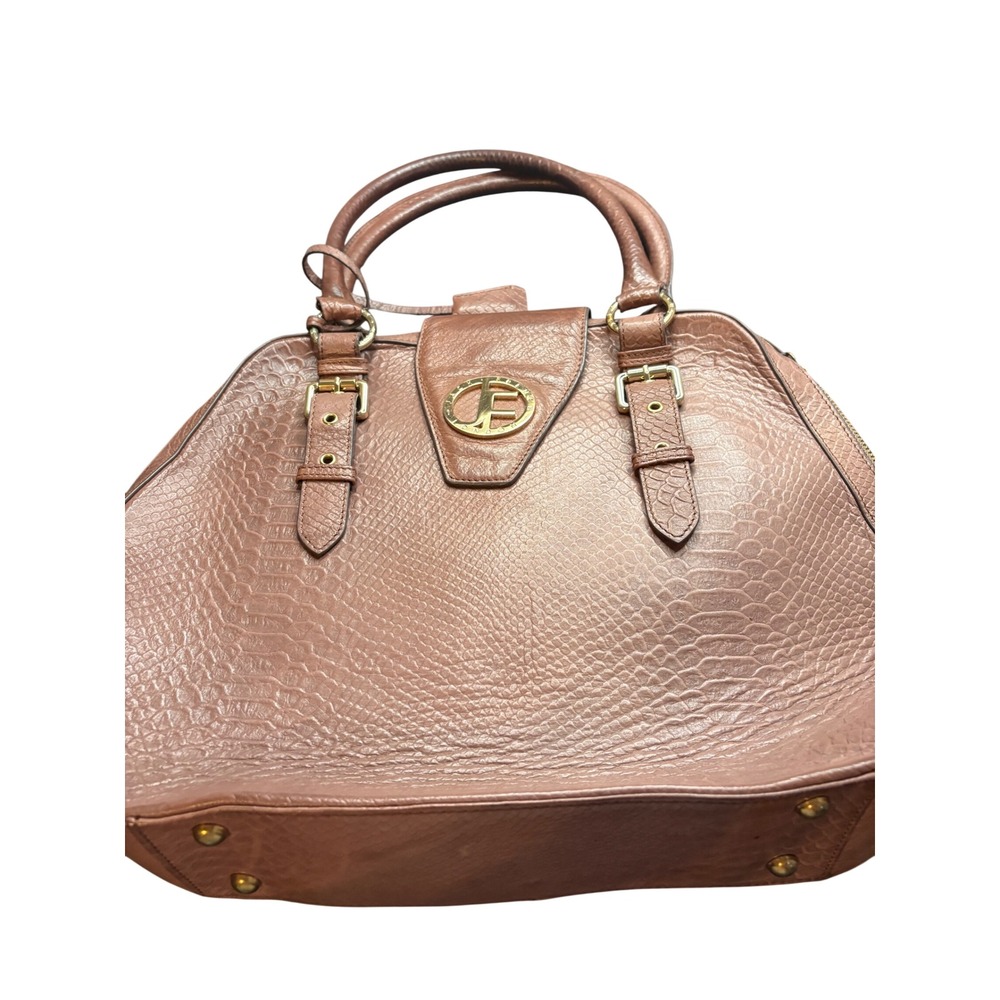 Jack French London Tan Leather Snake Embossed Satchel Handbag Gold Hardware